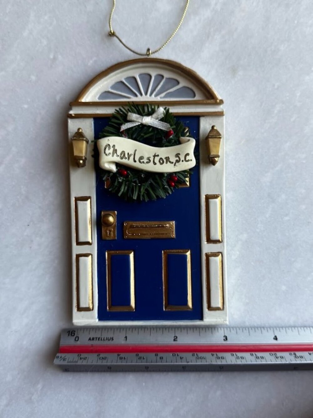Vintage 1999 Roman Inc Charleston SC Blue Door Christmas Ornament Wreath